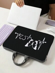 Hand-Painted Puppy And Butterfly Pattern Printed Laptop Bag Classroom Laptop Bags Classroom Bags Teacher Storage Bags Classroom Organizer Bags Back To School For School For Tablet Back To School Supplies Laptop Cover Laptop Sleeve Laptop Bags & Cases School Essentials - Black and White - View 1