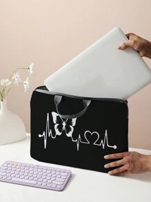 Hand-Painted Puppy And Butterfly Pattern Printed Laptop Bag Classroom Laptop Bags Classroom Bags Teacher Storage Bags Classroom Organizer Bags Back To School For School For Tablet Back To School Supplies Laptop Cover Laptop Sleeve Laptop Bags & Cases School Essentials - Black and White - View 2