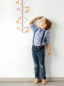 1片卡通長頸鹿透明兒童身高貼紙自粘pvc材料防水防潮身高測量尺寸47.24x11.81英寸 - 彩色 - 查看 3