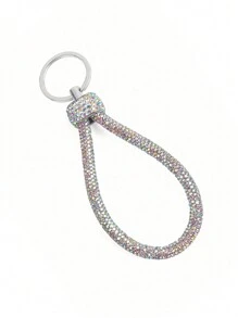 1pc Fashionable Full Rhinestone Keychain, Couples Small Gift, Car Key Chain, Home Decor, Car Accessories, Bag Charm, Lanyard, ID Card Holder, Car Accessories - White - View 11