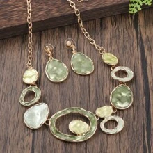 1套2入組復古彩色搪瓷幾何橢圓形中空鋅合金珠寶套裝,包括項鍊和耳環,適合女性,適用於復古派對 - 幾何 - 查看 18