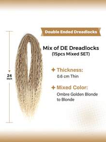 24" 3 In 1 Mixed Double Ended Dreadlock Extensions 15 Strands Handmade Synthetic DE Dreadlock Extensions Sets Hippie Dreadlock Style For Woman