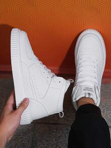 Men's Color Block Leather Upper Skateboarding Shoes, High-Top Design, Lightweight, Waterproof, Slip-Resistant, Suitable For Daily Wear, Outdoor Activities, Hiking