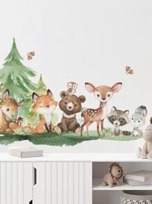 SURELIFE Waldtier-Thema Bär, Hirsch, Hase Wandaufkleber für Kinderzimmer, Babyzimmer Dekoration, Tapete, Wandtattoo, Vinyl-Aufkleber für Heimdekoration, Frühlingsdekoration zum Auffrischen Ihres Zuhauses, Rama Dekorations-Aufkleber, Geschenke zu Geburtstag und Abschluss