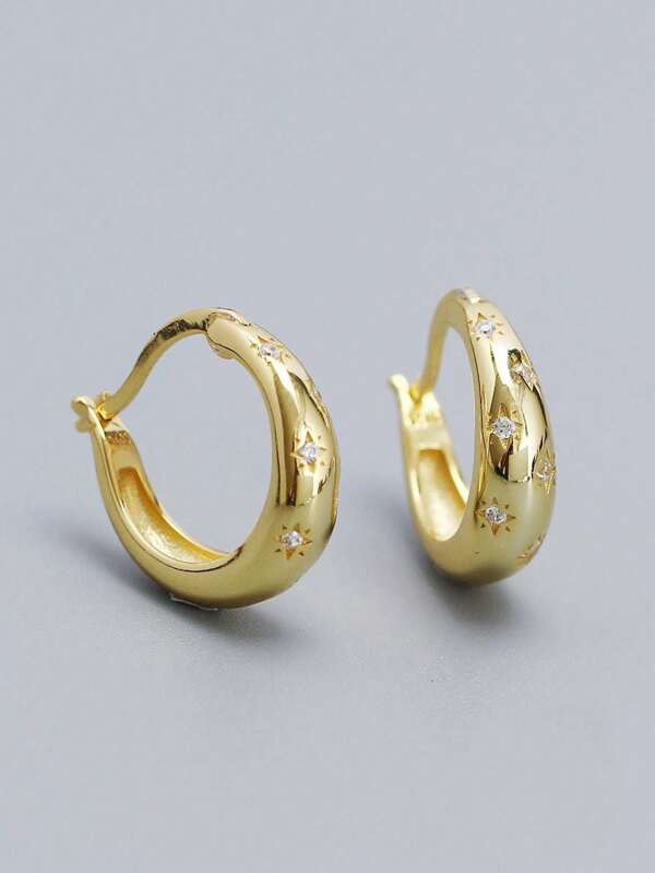 أقراط طوق مكعب زركونيا زخرفة فضة