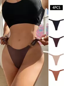 瑜伽 4 件套 女士字母印花腰带性感丁字裤内裤 - 彩色 - 查看 1