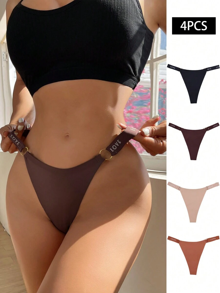 瑜伽 4 件套 女士字母印花腰带性感丁字裤内裤 - 彩色 - 查看 1