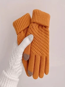 Winter Knit Gloves - Full Finger Knit Gloves For Touchscreen, Warm Gloves For Boys And Girls - Suitable For Winter, Fall, Spring - Great For Outdoor Walking - Orange - View 4