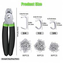 1pc Hog Ring Plier And 240pcs Hog Rings (80pcs 1/2 Inches Hog Rings + 80pcs 3/8 Inches Hog Rings + 80pcs 3/4 Inches Hog Rings), Professional Clamping Tool For Indoor And Outdoor Decoration And Installation, Ideal For Nailing Automotive Seat Cushions, Fences, Pet Cages, Mesh Wire Etc. - Green - View 2