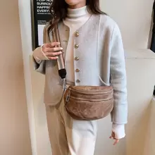 1pc Fashion Double Zipper Waist Bag, Women Faux Leather Crossbody Bag With Wide Strap - Brown - View 4