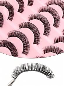 20 Pairs D Curl Volume Faux Mink Eyelashes Reusable Fluffy Full Strip Lashes Eyelashes Extensions - 黑色 - 查看 6