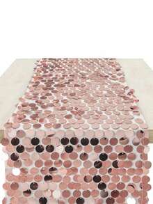 1pc Glitter Table Runner, European Solid Color Wedding Table Decoration, Romantic Party Table Runner, Rose Gold - Rusty Rose - View 5