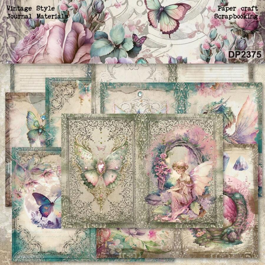 8片a5 复古童话纸材套装,用於手帐/日记本/剪贴簿diy工艺、背景纸和混合媒介工艺材料 - 彩色 - 查看 1