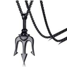 1 件古希腊神话三叉戟钛钢吊坠朋克摇滚项链适合男女说唱和嘻哈珠宝带 60 厘米链子 - 黑色 - 查看 1