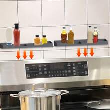 1 件全新矽膠爐頂收納架,爐灶上方香料架,隔熱廚房小工具,免安裝防滑香料架,廚房用品 - 黑色 - 查看 4