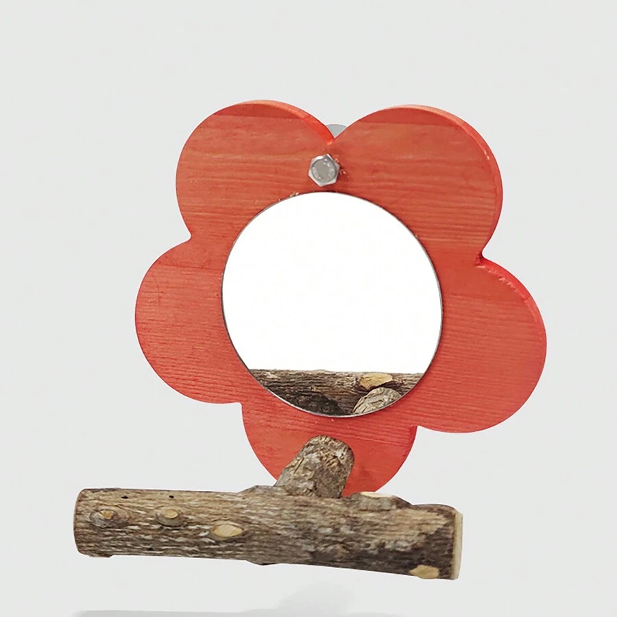 1pc Parrot Toy Wooden Stand With Mirror, Tiger Skin Peony, Xuanfeng, Chewing Stick, Small Stand Board And Cage Stand Rod - Hot Pink - View 1