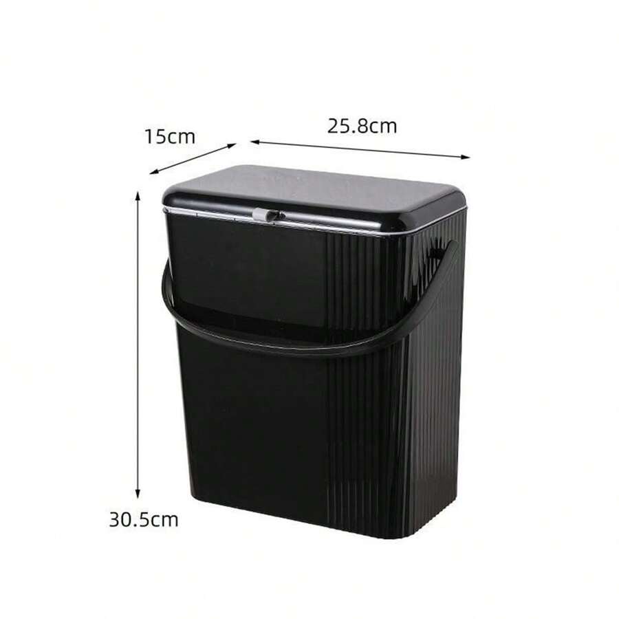 Wall-Mounted Garbage Bin With Lid For Bathroom, Kitchen, Living Room And Toilet - Black - View 1