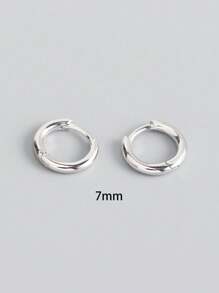 1 đôi Của phụ nữ S925 Màu bạc Phong cách ins Kim loại Tối giản Trơn tru 7mm Tròn Dây điện Vòng khuyên tai - Bạc - Xem 1