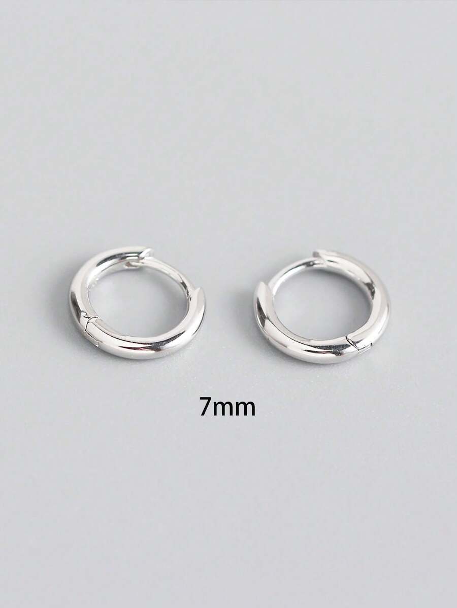 1 đôi Của phụ nữ S925 Màu bạc Phong cách ins Kim loại Tối giản Trơn tru 7mm Tròn Dây điện Vòng khuyên tai - Bạc - Xem 1