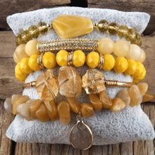 Conjunto De Pulseras Apilables De Estilo Bohemio De Moda Para Mujer, 5 Piezas De Pulsera De Piedra Natural, Cristal Y Mezcla De Cuentas De Piedra De Vidrio - BR10010 - Ver 8