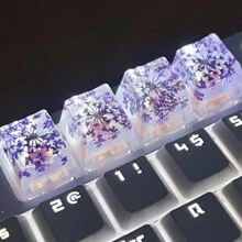 4 Piezas Llaveros De Resina Abs Translúcidos Con Diseño De Flor Violeta Para Decoración De Teclado Mecánico De Eje Cruzado - Morado - Ver 1