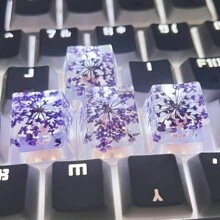 4 Piezas Llaveros De Resina Abs Translúcidos Con Diseño De Flor Violeta Para Decoración De Teclado Mecánico De Eje Cruzado - Morado - Ver 3