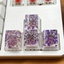 4 Piezas Llaveros De Resina Abs Translúcidos Con Diseño De Flor Violeta Para Decoración De Teclado Mecánico De Eje Cruzado - Morado - Ver 6