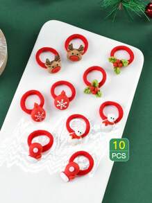 10入組兒童聖誕節主題可愛卡通髮圈 - 彩色 - 查看 3