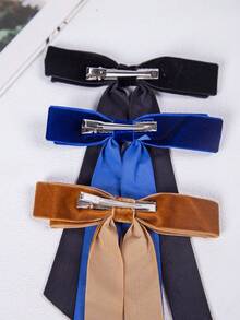 10 件装简单百搭天鹅绒丝带扎发双层蝴蝶结发夹适合女孩带丝带鳄鱼发夹发饰适合日常节日礼物 - 彩色 - 查看 8