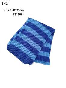 1條雙色聚酯纖維休閒時尚保暖針織圍巾,適用於男女冬季外出、旅行和購物 - 寶藍色 - 查看 6