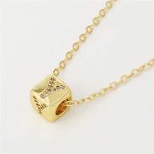A Fashionable And Versatile Women's Pendant Necklace With 26 English Letters Copper Plated Gold Micro Inlay Zirconia Three-Dimensional Dice Block Assembly Pendant Collarbone Chain - Gold - View 27