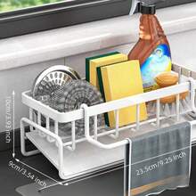 1pc Sink Caddy, Sponge Drain Rack With Dishcloth Holder, Stainless Steel Sink Storage Rack For Sponge Dish Soap Dishcloth Brushes Rags, Kitchen Countertop Organizer, Kitchen Accessories - Black - View 6