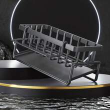 1pc Sink Caddy, Sponge Drain Rack With Dishcloth Holder, Stainless Steel Sink Storage Rack For Sponge Dish Soap Dishcloth Brushes Rags, Kitchen Countertop Organizer, Kitchen Accessories - Black - View 3