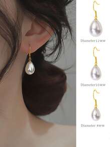 1對優雅復古S925純銀水滴形珍珠吊墜耳環，高端豪華女士耳環，適用於派對禮物婚禮新娘珠寶 - 金色 - 查看 1