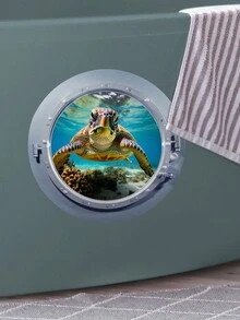 1片圓形海龜圖案壁貼,適用於家居裝飾 - 彩色 - 查看 3