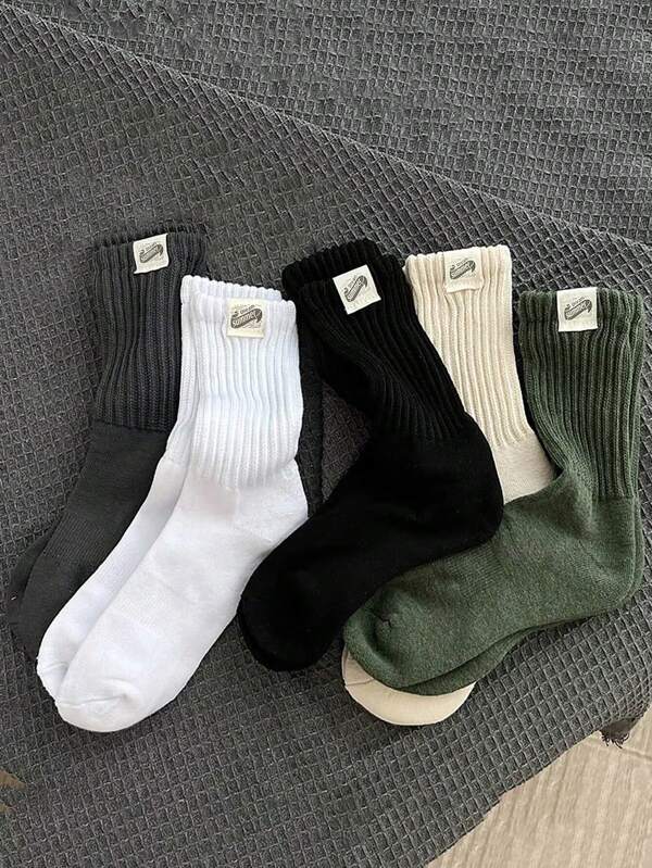 5pairs Thickened Toweling Bubble Mouth Knee-High Socks Unisex With Label, Fall