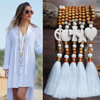 1pc Handmade Long Tassel Sweater Chain Necklace With Turquoise Pendant, Birthday/Holiday Gift For Women