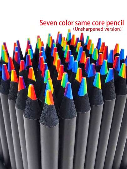3pcs/6pcs/9pcs 7-Color Rainbow Core Wooden Color Pencil Set (Unsharpened) Back To School,Back To School,School Supplies