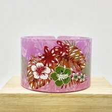 1pc Plus Women Size Sumer Hawaii Tropical Beach Style With Flower And Leaf Printed Tortoiseshell Cuff Bangles For Women - Flower#1 - View 8