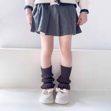 兒童襪子針織秋冬女童毛絨襪中筒襪護膝韓版小腿襪寶寶百搭學生襪 - 深灰色 - 查看 1