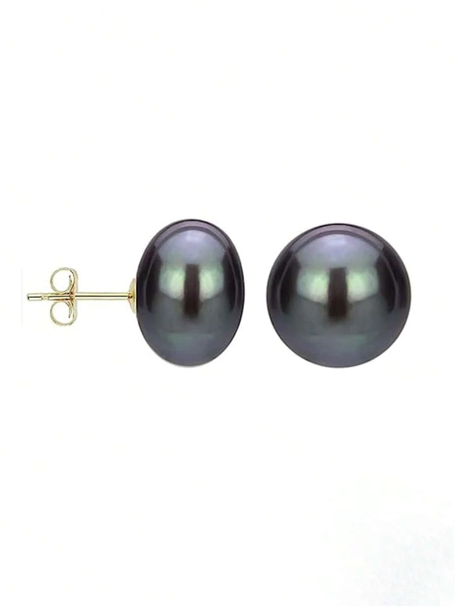 1pair Classic Black 8-9mm Natural Freshwater Pearl Stud Earrings, S925 Ear Jewelry For Birthday Gift To Friends Wedding Jewelry Bridal Jewelry Holiday