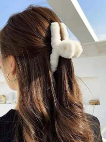 1 件毛絨髮夾,可愛甜美髮飾 - 白色 - 查看 1