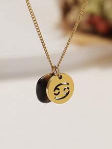 1條簡潔時尚的不鏽鋼十二星座與天然石頭吊墜項鍊,帶有女性生日祝福 - 金黃色 - 查看 23