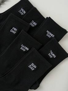 7雙男士字母圖案休閒中筒襪