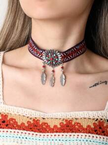 1 Miếng Bohemian Vintage Phong cách Nhiều màu Dệt Chất vải & Màu ngọc lam Đá & Kim loại Lá cây & Hình học Dây chuyền Đối với Của phụ nữ Giải trí Mặc hàng ngày - Đầy màu sắc - Xem 9