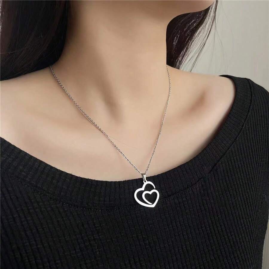 1條時尚極簡金屬可愛心形鎖環吊墜項鍊 - 心連心項鍊 - 查看 1