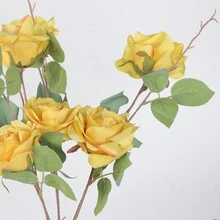 1入組2枝人造玫瑰花,適合房間裝飾 - 黃色 - 查看 6