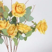 1入組2枝人造玫瑰花,適合房間裝飾 - 黃色 - 查看 3