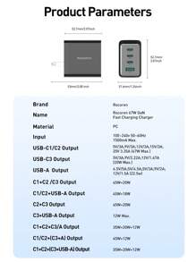 Rocoren USB C Bộ sạc , 67W Công nghệ 4 Sạc nhanh PPS 65W PD USB C Tường Bộ sạc , Đa cổng Có thể mang đi Nhanh Bộ sạc Chặn Đối với MacBook Pro/Air , iPad , , S23 , Máy tính xách tay , Phích cắm US - phích cắm Mỹ - Xem 11