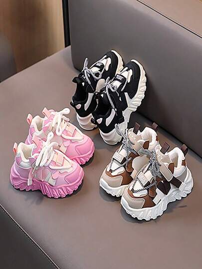 Unisex Casual Chunky Sneakers With Laces, Breathable & Comfortable Walking Shoes For Spring And Autumn